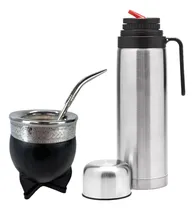 Comprar Set Kit Combo Matero Mate Imperial Negro Guarda Flor De Lis Cuero Virola Acero Inoxidable Premium Con Bombilla Pico Loro + Termo Acero Inoxidable Media Manija Pico Cebador Hermético 1l