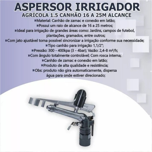 Aspersor Para Irrigação Alcance 25m 8m3/h 231126 Worker