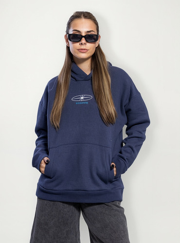 Buzo Hoodie Frisa Canguro Capucha Bordado Mujer Bolsilos Alg