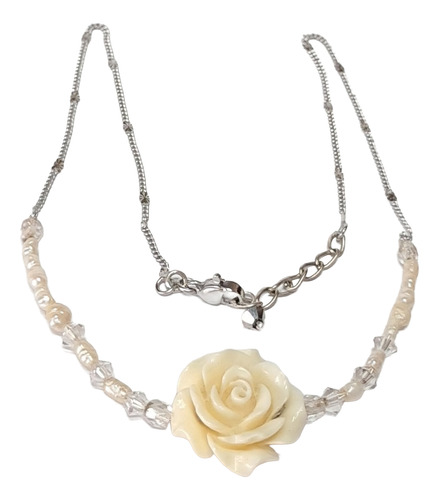 Collar Rosa Y Perlas Auténticas Cristal De Roca Gargantilla