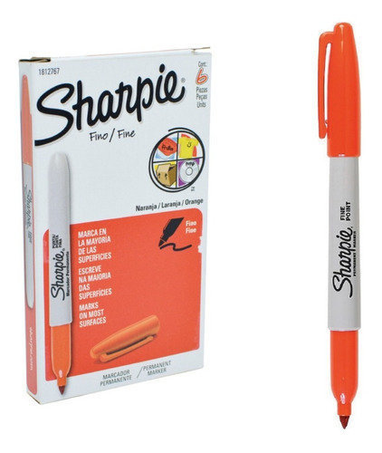 Marcador Sharpie Fine Naranja Caja *6 Unidades