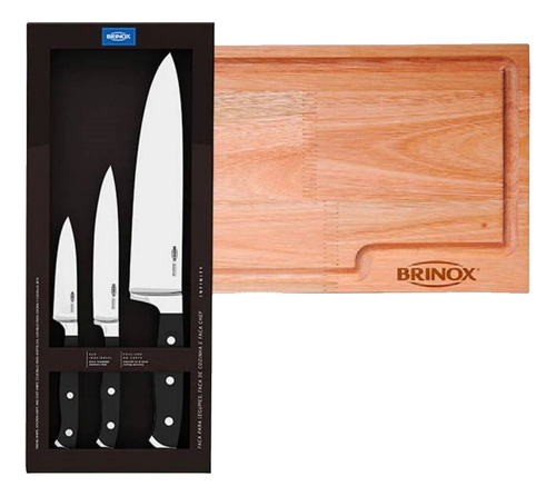 Set Brinox Infinity De 3 Cuchillos Inox P/ Chef + Tabla D1 Color Negro