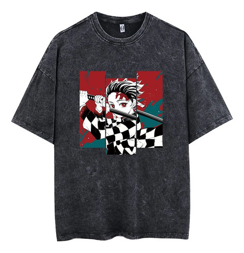 Camiseta Anime Tanjiro Stone Marmorizada Oversized Unissex