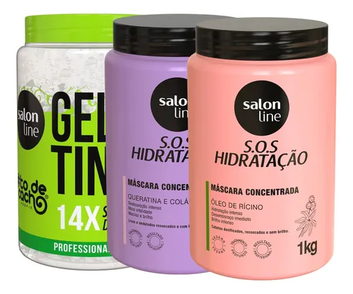 Kit 2 Máscara Hidratação 1 Gelatina Cachos Define Salon Line