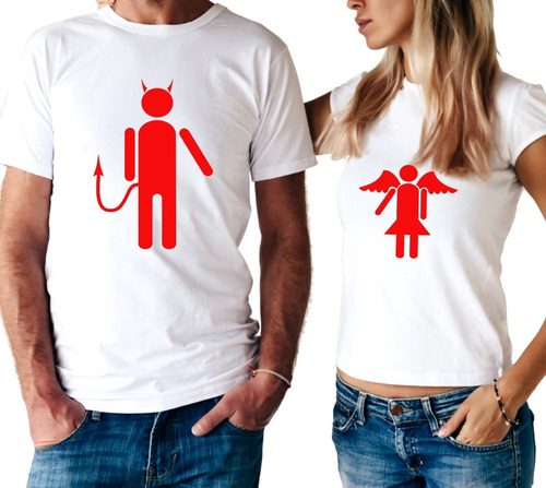 Remera Angelita Y Diablito Enamorados Amistad Amigo Unisex