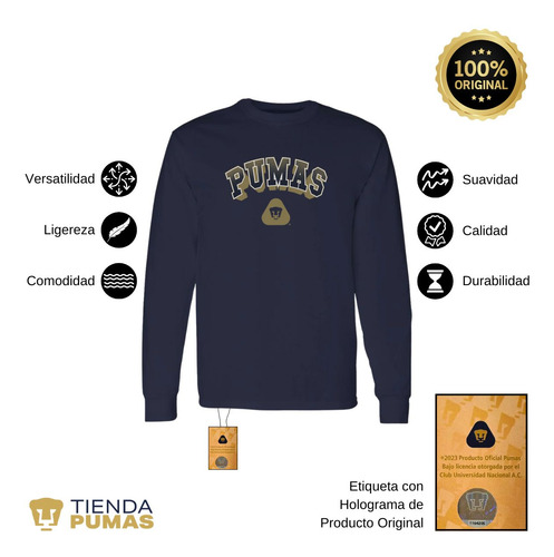 Playera Deportiva M Larga Hombre Pumas Unam Pumas 3d