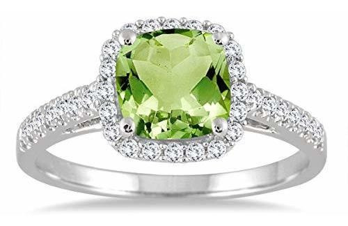 Peridoto Y Anillo De Diamante En Oro Blanco De 10k.