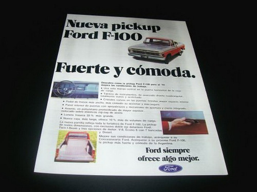 (pa074) Publicidad Pickup Ford F-100 * 1974 (Usado)