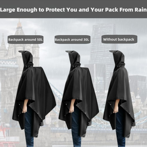 Poncho Impermeable Para Lluvia, Capa De Lluvia 3 En 1 Con Ca