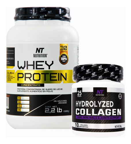 Pack Proteina Whey Colageno Hidrolizado Nt Nutrition Proteina Vainilla Y Colageno Natural