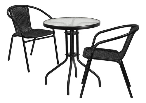 Juego De Jardin Patio Exterior Mesa Sillas Living Rattan Estructura Negro