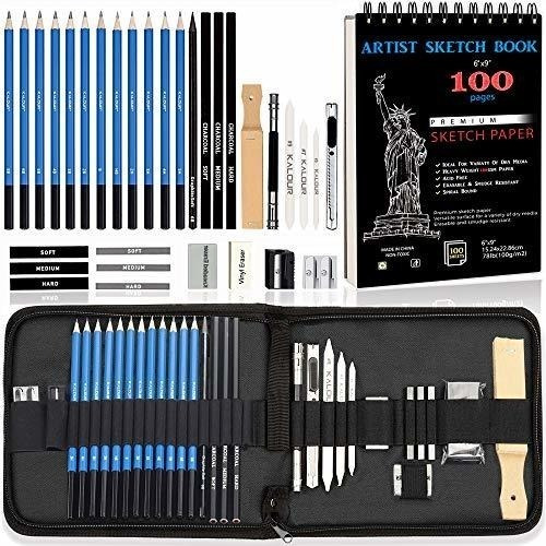 Kit De Dibujo Artístico Love Art 34 Piezas Con Estuche Negro