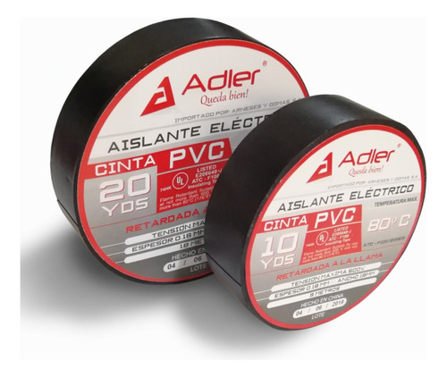 Cinta Aislante Negra Pvc 18m Pack X 10 Unidades Adler