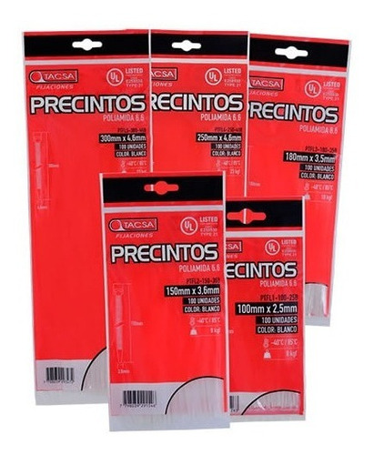 Precinto N°4 200 Mm X 4.6 Mm Blanco  Bolsa X 100 Uds Tacsa