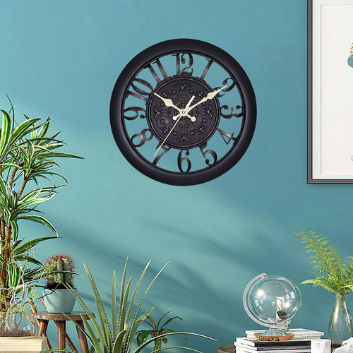 Vintage Decorativo Con Pilas Del Reloj De Pared Retro Negro