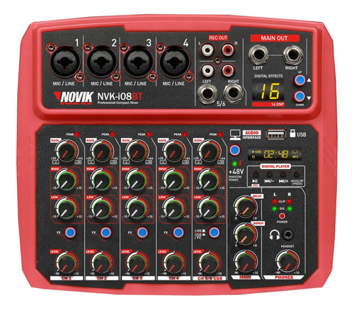 Consola Mixer Novik Nvk I08bt 6 Canales Interfaz Usb Bt Efec