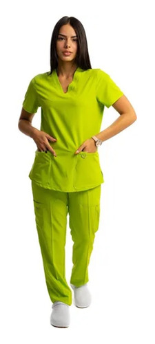 Conjunto Médico Enfermero Dama Uniforme Elastizado Verde