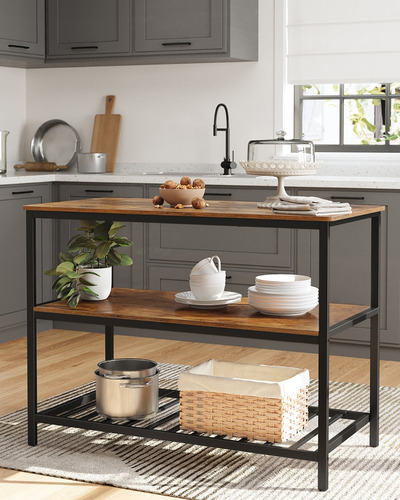 Vasagle KKI01BX isla de cocina de 3 niveles de marco de acero color marrón rústico y negro