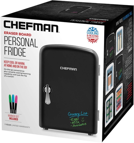 Imagen 8 de 10 de Frigobar Chefman Mini Portátil Pinta Y Borra 2 Litros Negro
