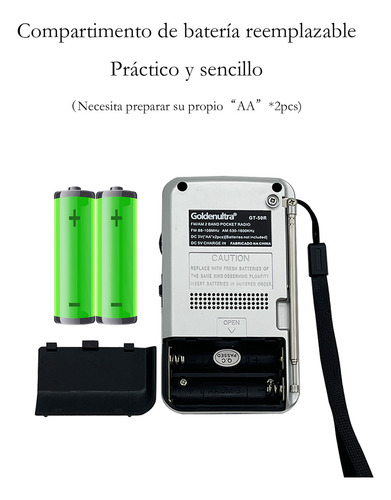 Radio Portátil Con Altavoz Y Conector Para Auriculares Am Fm Plateado