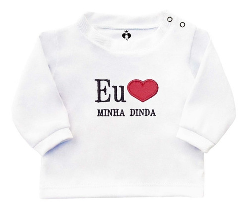 Camiseta Bebê Bordada Manga Longa Eu Amo Minha Dinda | Isabb