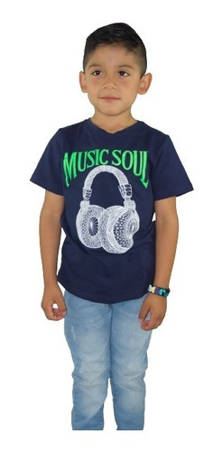 Playera De Niño /audifonos/marino