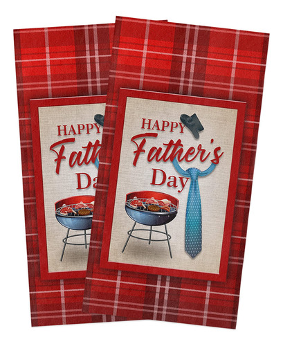 Happy Father's Day Barbebue Plaid Paño Cocina Rojo Plato Te