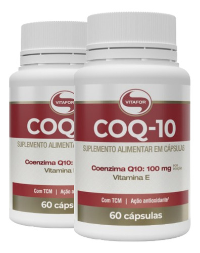Coenzima Q10 100 Mg Vitafor Coq10 + Vitamina E 120 Caps Kit 2 Potes Sabor Sem sabor