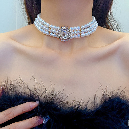 Collar Coreano Elegante De Perlas Y Diamantes De Imitación D