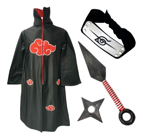 Imagen 1 de 7 de Naruto Disfraz Niños Bata Akatsuki Banda Kunai Itachi Uchiha