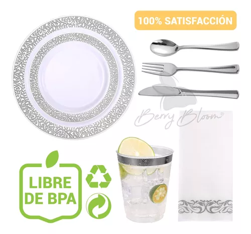 Platos Desechables Elegantes, Vajilla Mármol Plástico 175 Pz Berry Hip  VAMA02