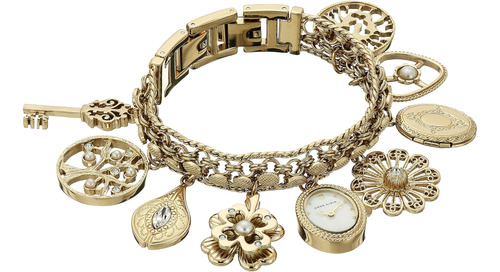 Reloj De Pulsera Con Dijes En Tono Dorado Y Detalles De Cris