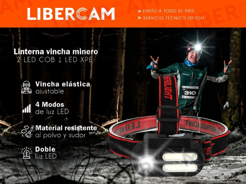 Linterna Minero Cabeza Vincha Doble Led Cob Recargable