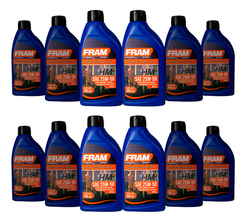 Caja Aceite Mineral Fram 25w50 Api Sl 12pzas De 946ml
