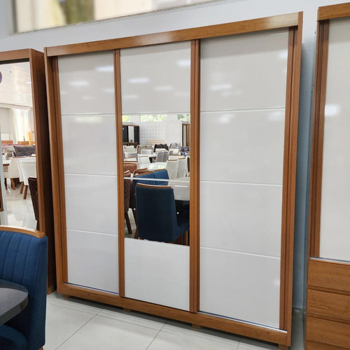 Guarda-roupa Eco 01 Esp 100% Mdf 3 Portas 4 Gav Bom Pastor Cor Naturale/Off