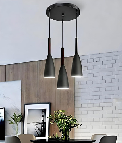 Lampara De Techo Kivs Viena Black Lampara Colgante Triple Luz Diseño Nordico P85)