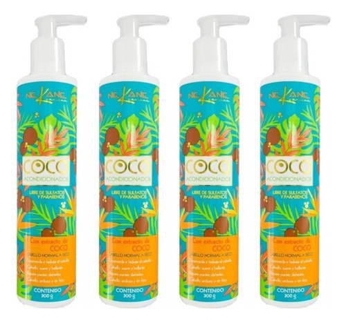 Kit 4 Acondicionador Para El Cabello De Coco Nekane 300 G