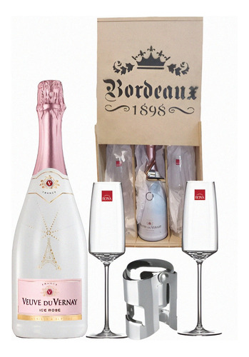 Champagne Veuve Du Vernay  + 2 Copas Cristal  + Tapon + Caja