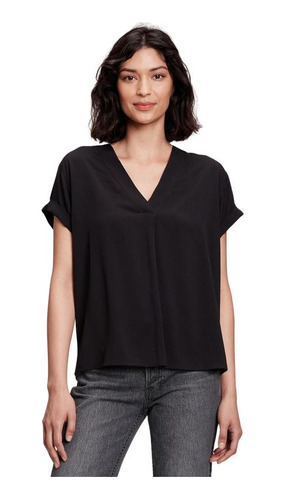 Blusa Mujer Gap Cuello V Manga Corta Negro