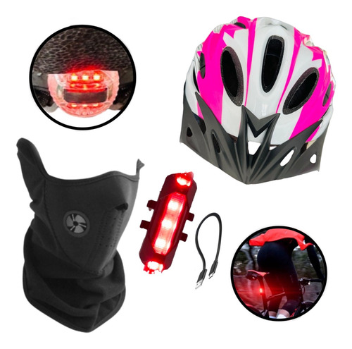Kit Casco Bicicleta Look + 1luz Roja+ 1mascara Facial 