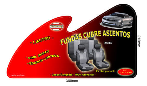 Funda Cubre Asiento Cuerina Auto Universal Completa Limited 