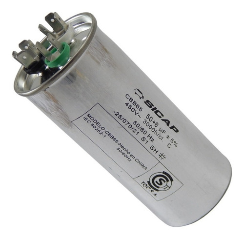 Capacitor Sicap Dual Doble Aire Acond Doble 50 Mf + 6 Mf 