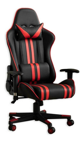 Imagen 1 de 2 de Silla de escritorio Tisera F01 gamer ergonómica  negra y roja con tapizado de cuero sintético