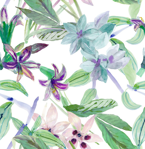 Papel Pintado Flor Exotica Tropical Color Azul Morado Verde