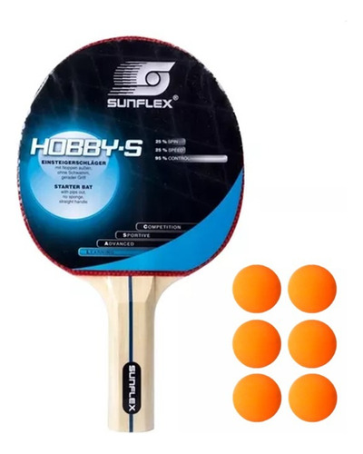 Paleta Tenis Mesa Ping Pong Sunflex Hobbys + 3 Pelotitas