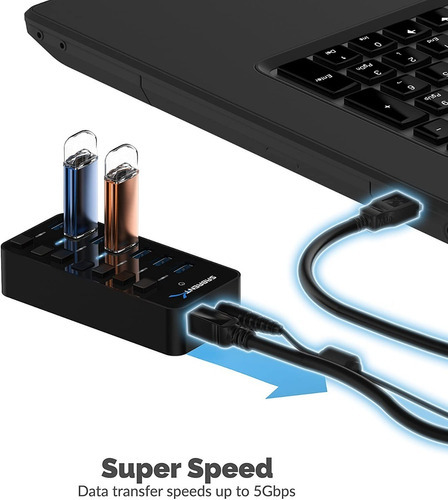 Hub 7 Puertos Usb 3.0 Sabrent Hb-bup7 36w Interruptor Indep