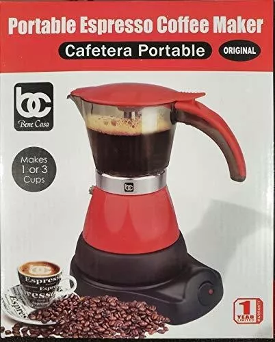Bene Casa - Cafetera eléctrica Espresso Maker 1-3 Cup Rojo, Cafetera  Eléctrica Roja de 3 Tasa Modelo BC-95514.