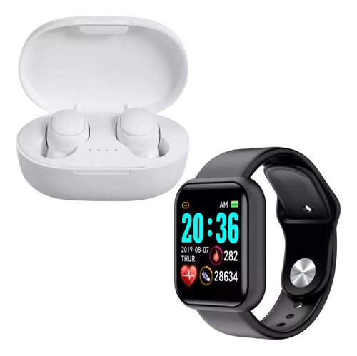 Combo Smartwatch D20 Y68 + Auricular Inalambrico A6s Blanco