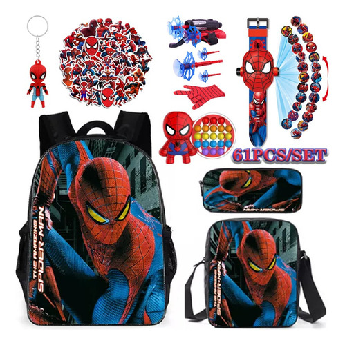 Uj 61 Unids/set Mochila Spiderman+juguete Lanzador Para