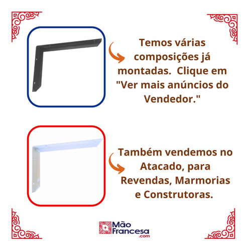 Mão Francesa Reforçada Perfil 35x20 24pcs Cantoneira Suporte